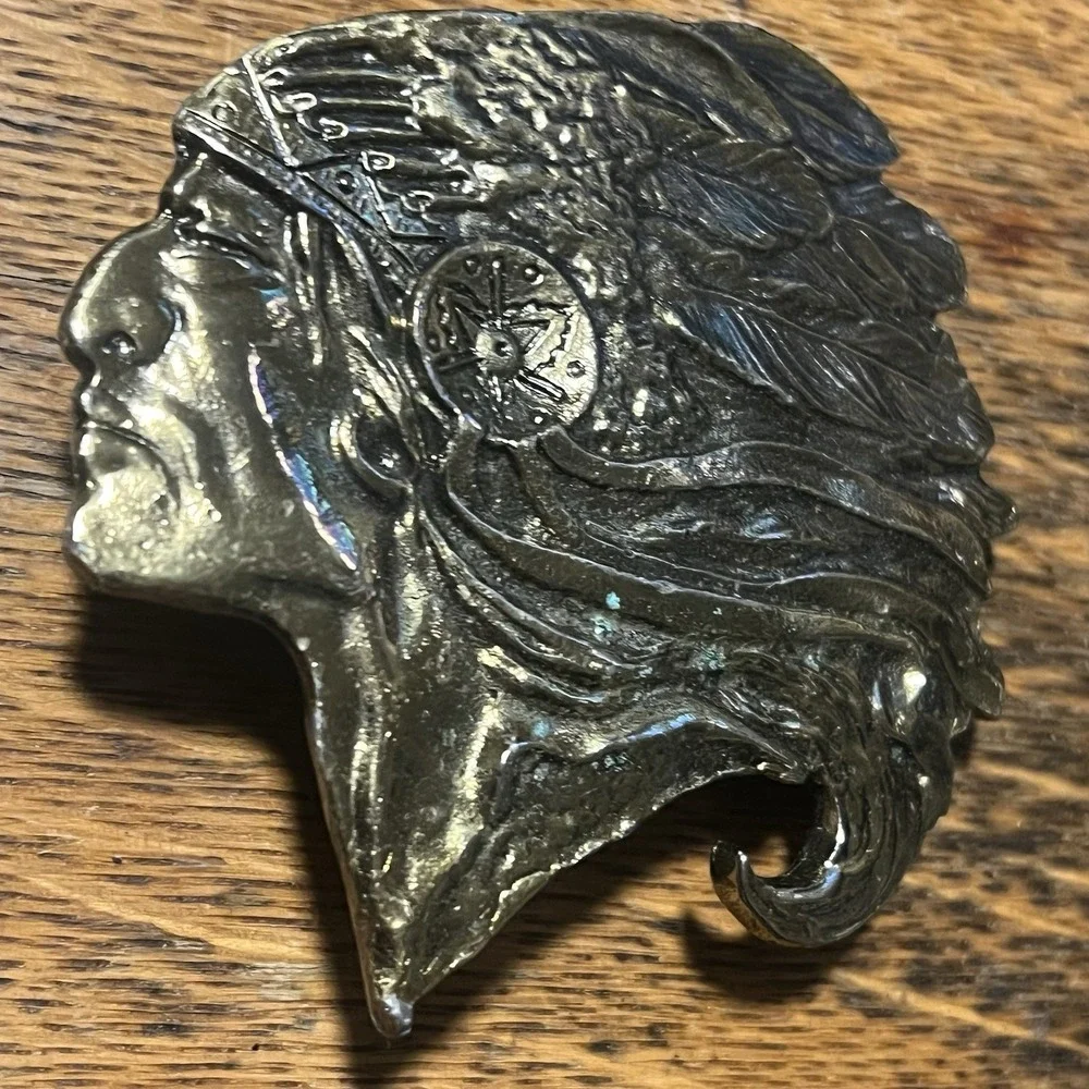 Vintage 1976 The Great American Buckle Co Native American Chief Serial #D350 USA
